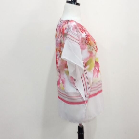 Chico's Fina Floral Flutter Sleeve Scarf Print Blouse - Size 0 / S - Picture 5 of 9